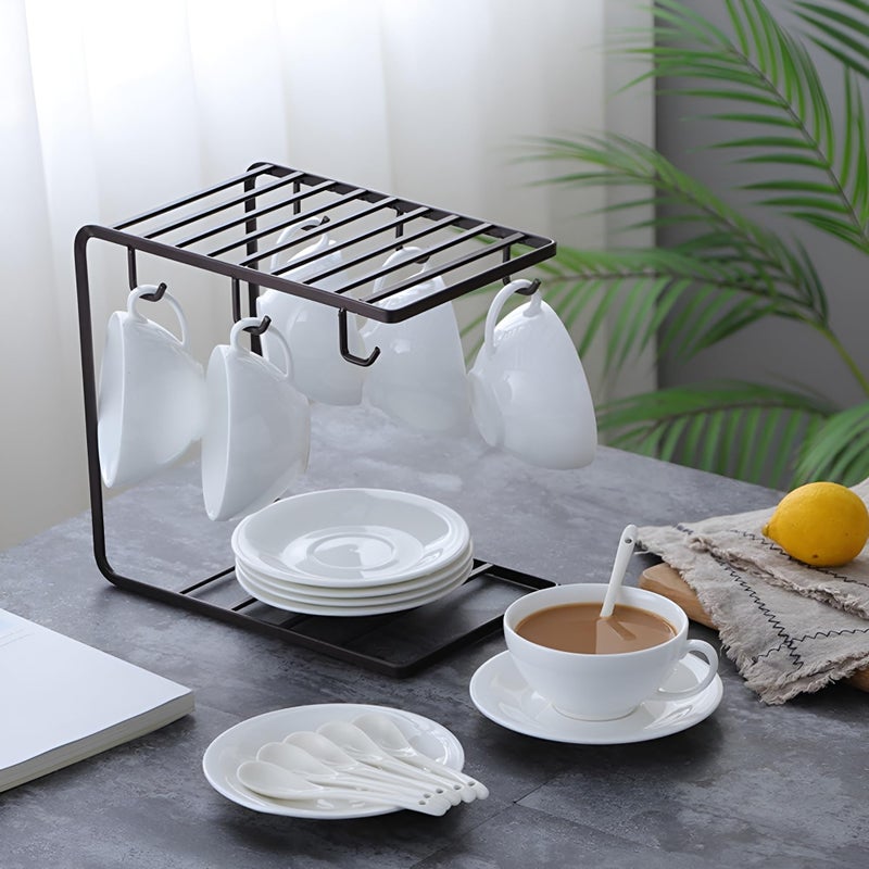7UYUU Metal Mug Tree Holder Stand for Counter 6 Hooks Coffee Cup Display Hanger Rack Organizer for Kitchen Cabinet - Brown - 9.5 x 9.1In - Image 2
